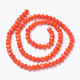 Opaque Solid Color Glass Beads Strands, Faceted, Rondelle, Orange Red, 4x3mm, Hole: 0.4mm, about 113~115pcs/strand, 41~42cm, 10Strand/Set