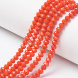 Opaque Solid Color Glass Beads Strands, Faceted, Rondelle, Orange Red, 4x3mm, Hole: 0.4mm, about 113~115pcs/strand, 41~42cm, 10Strand/Set