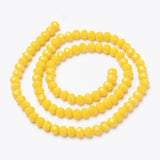 Opaque Solid Color Glass Beads Strands, Faceted, Rondelle, Yellow, 4x3mm, Hole: 0.4mm, about 113~115pcs/strand, 41~42cm, 10Strand/Set