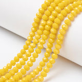 Opaque Solid Color Glass Beads Strands, Faceted, Rondelle, Yellow, 4x3mm, Hole: 0.4mm, about 113~115pcs/strand, 41~42cm, 10Strand/Set