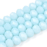 Opaque Solid Color Glass Beads Strands, Faceted, Rondelle, Light Sky Blue, 4x3mm, Hole: 0.4mm, about 113~115pcs/strand, 41~42cm, 10Strands/Set