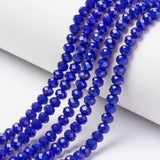 Opaque Solid Color Glass Beads Strands, Faceted, Rondelle, Blue, 4x3mm, Hole: 0.4mm, about 113~115pcs/strand, 41~42cm, 10Strands/Set