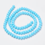 Opaque Solid Color Glass Beads Strands, Faceted, Rondelle, Cyan, 4x3mm, Hole: 0.4mm, about 113~115pcs/strand, 41~42cm, 10Strand/Set