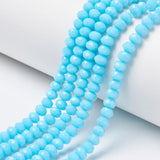 Opaque Solid Color Glass Beads Strands, Faceted, Rondelle, Cyan, 4x3mm, Hole: 0.4mm, about 113~115pcs/strand, 41~42cm, 10Strand/Set