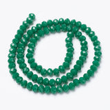 Opaque Solid Color Glass Beads Strands, Faceted, Rondelle, Green, 4x3mm, Hole: 0.4mm, about 113~115pcs/strand, 41~42cm, 10Strand/Set