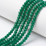 Opaque Solid Color Glass Beads Strands, Faceted, Rondelle, Green, 4x3mm, Hole: 0.4mm, about 113~115pcs/strand, 41~42cm, 10Strand/Set