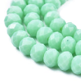 Opaque Solid Color Glass Beads Strands, Faceted, Rondelle, Turquoise, 4x3mm, Hole: 0.4mm, about 113~115pcs/strand, 41~42cm, 10Strand/Set