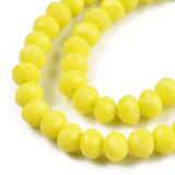 Opaque Solid Color Glass Beads Strands, Faceted, Rondelle, Yellow, 4x3mm, Hole: 0.4mm, about 113~115pcs/strand, 41~42cm, 10Strand/Set