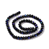 Electroplate Opaque Solid Color Glass Beads Strands, Half Rainbow Plated, Faceted, Rondelle, Black, 4x3mm, Hole: 0.4mm, about 113~115pcs/strand, 41~42cm, 10Strand/Set