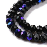 Electroplate Opaque Solid Color Glass Beads Strands, Half Rainbow Plated, Faceted, Rondelle, Black, 4x3mm, Hole: 0.4mm, about 113~115pcs/strand, 41~42cm, 10Strand/Set