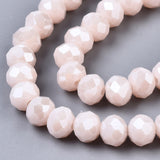 Electroplate Glass Beads Strands, Pearl Luster Plated, Faceted, Rondelle, Misty Rose, 6x5mm, Hole: 1mm, about 83~85pcs/strand, 38~39cm, 10Strand/Set