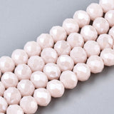 Electroplate Glass Beads Strands, Pearl Luster Plated, Faceted, Rondelle, Misty Rose, 6x5mm, Hole: 1mm, about 83~85pcs/strand, 38~39cm, 10Strand/Set