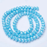 Electroplate Glass Beads Strands, Opaque Solid Color, AB Color Plated, Faceted, Rondelle, Deep Sky Blue, 6x5mm, Hole: 1mm, about 83~85pcs/strand, 38~39cm, 10Strand/Set