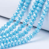 Electroplate Glass Beads Strands, Opaque Solid Color, AB Color Plated, Faceted, Rondelle, Deep Sky Blue, 6x5mm, Hole: 1mm, about 83~85pcs/strand, 38~39cm, 10Strand/Set