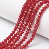 Opaque Solid Color Glass Beads Strands, Faceted, Rondelle, FireBrick, 8x6mm, Hole: 1mm, about 63~65pcs/strand, 39~40cm, 10Strand/Set