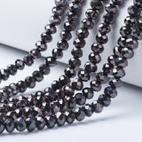 Electroplate Transparent Glass Beads Strands, Full Plated, Faceted, Rondelle, Gunmetal Plated, 10x8mm, Hole: 1mm, about 63~65pcs/strand, 49~50cm, 10Strand/Set