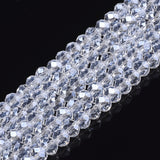 Electroplate Glass Beads Strands, Pearl Luster Plated, Faceted, Rondelle, Clear, 2.9~3.3x2mm, Hole: 0.8mm, about 145~150pcs/strand, 34~35cm, 10Strand/Set