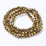 Electroplate Transparent Glass Beads Strands, Full Plated, Faceted, Rondelle, Golden Plated, 2.9~3.3x2mm, Hole: 0.8mm, about 145~150pcs/strand, 34~35cm, 10Strand/Set