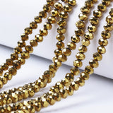 Electroplate Transparent Glass Beads Strands, Full Plated, Faceted, Rondelle, Golden Plated, 2.9~3.3x2mm, Hole: 0.8mm, about 145~150pcs/strand, 34~35cm, 10Strand/Set