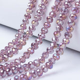 Electroplate Glass Beads Strands, AB Color Plated, Faceted, Rondelle, Old Rose, 4x3mm, Hole: 0.4mm, about 113~115pcs/strand, 41~42cm, 10Strand/Set