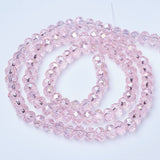 Electroplate Glass Beads Strands, AB Color Plated, Faceted, Rondelle, Pink, 4x3mm, Hole: 0.4mm, about 113~115pcs/strand, 41~42cm, 10Strand/Set