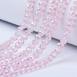 Electroplate Glass Beads Strands, AB Color Plated, Faceted, Rondelle, Pink, 4x3mm, Hole: 0.4mm, about 113~115pcs/strand, 41~42cm, 10Strand/Set