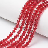 Glass Beads Strands, Faceted, Rondelle, FireBrick, 4x3mm, Hole: 0.4mm, about 113~115pcs/strand, 41~42cm, 10Strands/Set