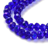 Electroplate Glass Beads Strands, Half Rainbow Plated, Faceted, Rondelle, Blue, 4x3mm, Hole: 0.4mm, about 113~115pcs/strand, 41~42cm, 10Strand/Set