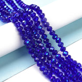 Electroplate Glass Beads Strands, Half Rainbow Plated, Faceted, Rondelle, Blue, 4x3mm, Hole: 0.4mm, about 113~115pcs/strand, 41~42cm, 10Strand/Set