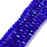 Electroplate Glass Beads Strands, Half Rainbow Plated, Faceted, Rondelle, Blue, 4x3mm, Hole: 0.4mm, about 113~115pcs/strand, 41~42cm, 10Strand/Set