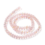 Electroplate Glass Beads Strands, Half Rainbow Plated, Faceted, Rondelle, Pink, 4x3mm, Hole: 0.4mm, about 113~115pcs/strand, 41~42cm, 10Strand/Set