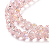 Electroplate Glass Beads Strands, Half Rainbow Plated, Faceted, Rondelle, Pink, 4x3mm, Hole: 0.4mm, about 113~115pcs/strand, 41~42cm, 10Strand/Set