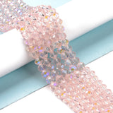 Electroplate Glass Beads Strands, Half Rainbow Plated, Faceted, Rondelle, Pink, 4x3mm, Hole: 0.4mm, about 113~115pcs/strand, 41~42cm, 10Strand/Set