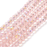 Electroplate Glass Beads Strands, Half Rainbow Plated, Faceted, Rondelle, Pink, 4x3mm, Hole: 0.4mm, about 113~115pcs/strand, 41~42cm, 10Strand/Set