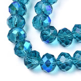 Electroplate Glass Beads Strands, Half Rainbow Plated, Faceted, Rondelle, Steel Blue, 4x3mm, Hole: 0.4mm, about 113~115pcs/strand, 41~42cm, 10Strand/Set