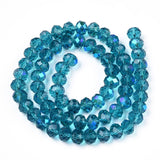 Electroplate Glass Beads Strands, Half Rainbow Plated, Faceted, Rondelle, Steel Blue, 4x3mm, Hole: 0.4mm, about 113~115pcs/strand, 41~42cm, 10Strand/Set