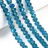 Electroplate Glass Beads Strands, Half Rainbow Plated, Faceted, Rondelle, Steel Blue, 4x3mm, Hole: 0.4mm, about 113~115pcs/strand, 41~42cm, 10Strand/Set