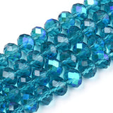 Electroplate Glass Beads Strands, Half Rainbow Plated, Faceted, Rondelle, Steel Blue, 4x3mm, Hole: 0.4mm, about 113~115pcs/strand, 41~42cm, 10Strand/Set