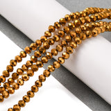 Electroplate Transparent Glass Beads Strands, Full Plated, Faceted, Rondelle, Golden Plated, 4x3mm, Hole: 0.4mm, about 113~115pcs/strand, 41~42cm, 10Strands/Set