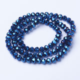 Electroplate Transparent Glass Beads Strands, Full Plated, Faceted, Rondelle, Blue Plated, 4x3mm, Hole: 0.4mm, about 113~115pcs/strand, 41~42cm, 10Strands/Set