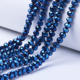 Electroplate Transparent Glass Beads Strands, Full Plated, Faceted, Rondelle, Blue Plated, 4x3mm, Hole: 0.4mm, about 113~115pcs/strand, 41~42cm, 10Strands/Set