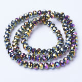 Electroplate Transparent Glass Beads Strands, Full Plated, Faceted, Rondelle, Multi-color Plated, 4x3mm, Hole: 0.4mm, about 113~115pcs/strand, 41~42cm, 10Strand/Set