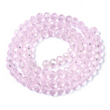 Electroplate Glass Beads Strands, AB Color Plated, Faceted, Rondelle, Pink, 6x5mm, Hole: 1mm, about 83~85pcs/strand, 38~39cm, 10Strands/Set