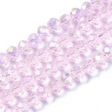 Electroplate Glass Beads Strands, AB Color Plated, Faceted, Rondelle, Pink, 6x5mm, Hole: 1mm, about 83~85pcs/strand, 38~39cm, 10Strands/Set