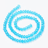 Glass Beads Strands, Faceted, Rondelle, Cyan, 6x5mm, Hole: 1mm, about 83~85pcs/strand, 38~39cm, 10Strand/Set