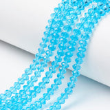 Glass Beads Strands, Faceted, Rondelle, Cyan, 6x5mm, Hole: 1mm, about 83~85pcs/strand, 38~39cm, 10Strand/Set