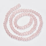 Glass Beads Strands, Faceted, Rondelle, Pink, 6x5mm, Hole: 1mm, about 83~85pcs/strand, 38~39cm, 10Strand/Set