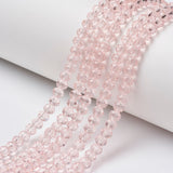 Glass Beads Strands, Faceted, Rondelle, Pink, 6x5mm, Hole: 1mm, about 83~85pcs/strand, 38~39cm, 10Strand/Set