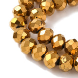 Electroplate Transparent Glass Beads Strands, Full Plated, Faceted, Rondelle, Golden Plated, 6x5mm, Hole: 1mm, about 83~85pcs/strand, 38~39cm, 10Strands/Set