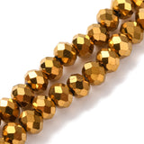 Electroplate Transparent Glass Beads Strands, Full Plated, Faceted, Rondelle, Golden Plated, 6x5mm, Hole: 1mm, about 83~85pcs/strand, 38~39cm, 10Strands/Set